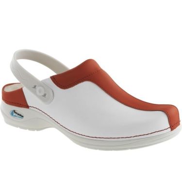 Wash'Go WAGO03 Klomp Wit/Rood 39   #Laag#Wash'Go#Nursing care#Hakkeband#Metaal Vrij#Voetbed#Ade mend#Schok-absorberend#Antislip#Anti-statisch