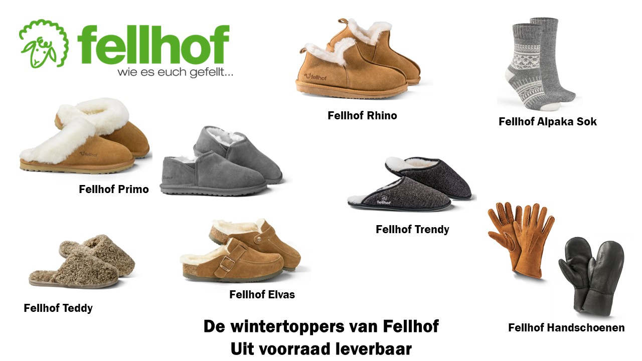 Fellhof nieuwe winter collectie warme sloffen, wollen pantoffels, handschoenen en alpaka sokken.
